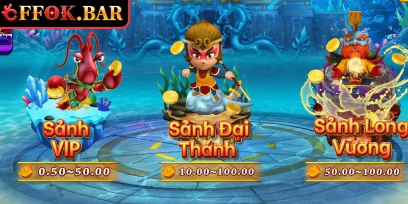 Bắn Cá Tây Du Ký FFOK – Phiêu Lưu Huyền Thoại Săn Boss Biển 1 Hệ thống phòng chơi bắn cá Tây Du Ký FFOK đa dạng